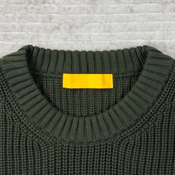 Yellow Label Co Mens Olive Green Cotton Shaker Stitch Crewneck Sweater Small - Picture 3 of 8